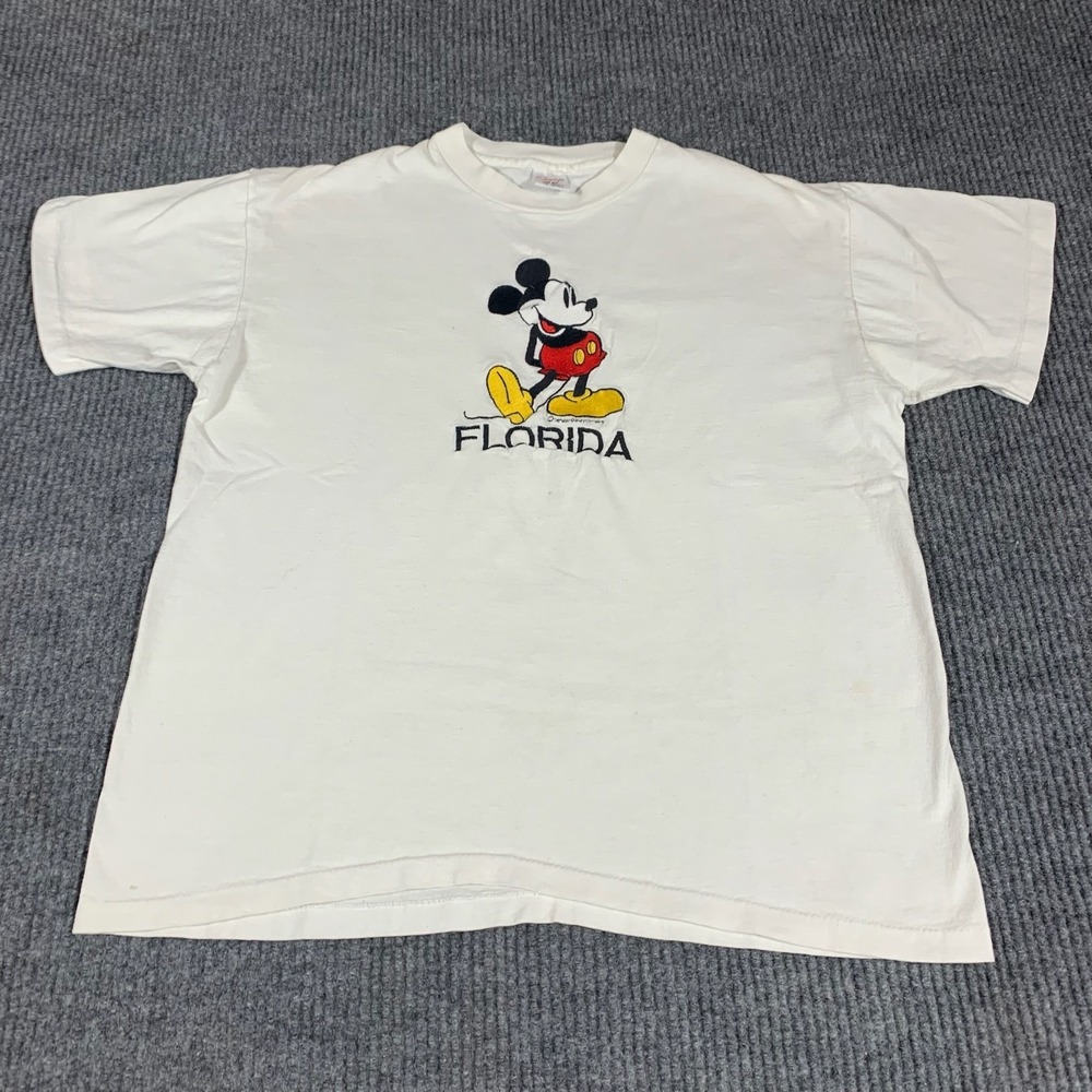 VTG Sherrys T Shirt Mens L‎ White Mickey Mouse Florida Embroidered Single Stitch